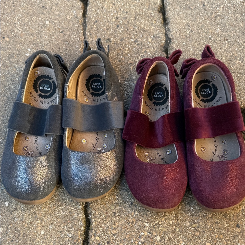 Livie & Luca Aria Ballet Flat Dress Shoes - Shimmering Silver and Deep Burgundy